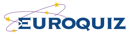 logo showing word Euroquiz partly surrounded on left by two loops and four stars